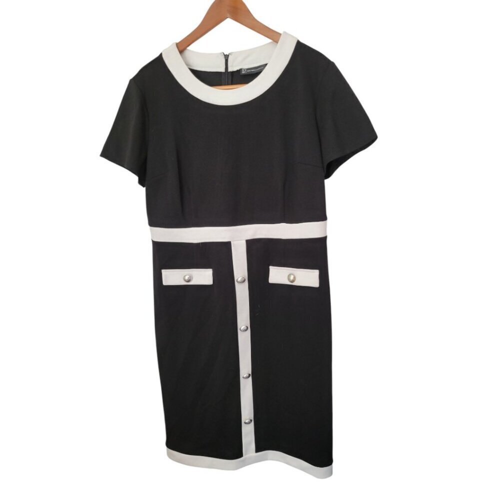 Women's NY&C. XL 1960's Style Dress Office Casual Black White‎ Knee Length